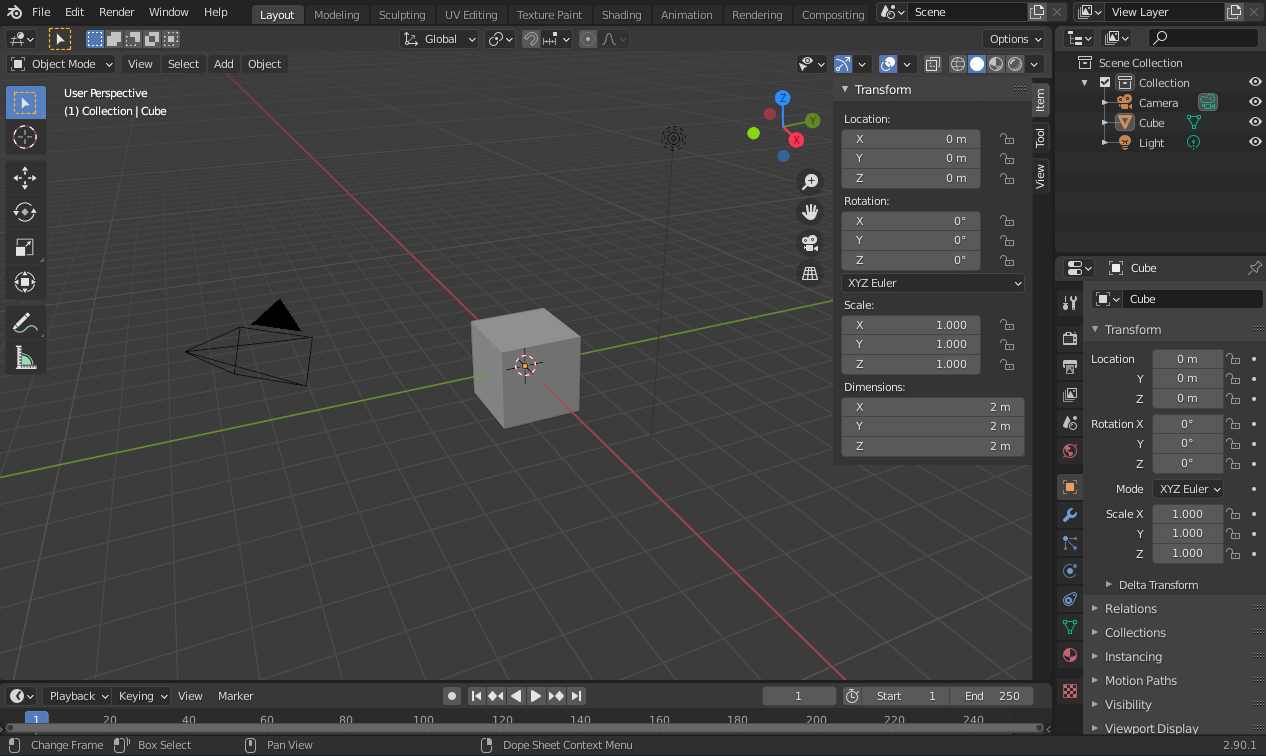 Blender showing it’s Transform overlay on the right, within the 3D view